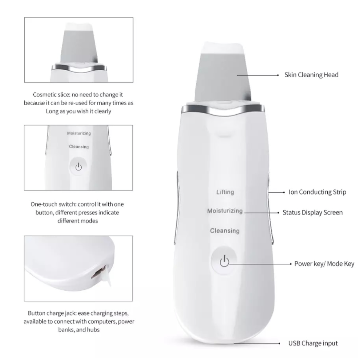 Portable LCD Ultrasonic Face Skin Cleaner